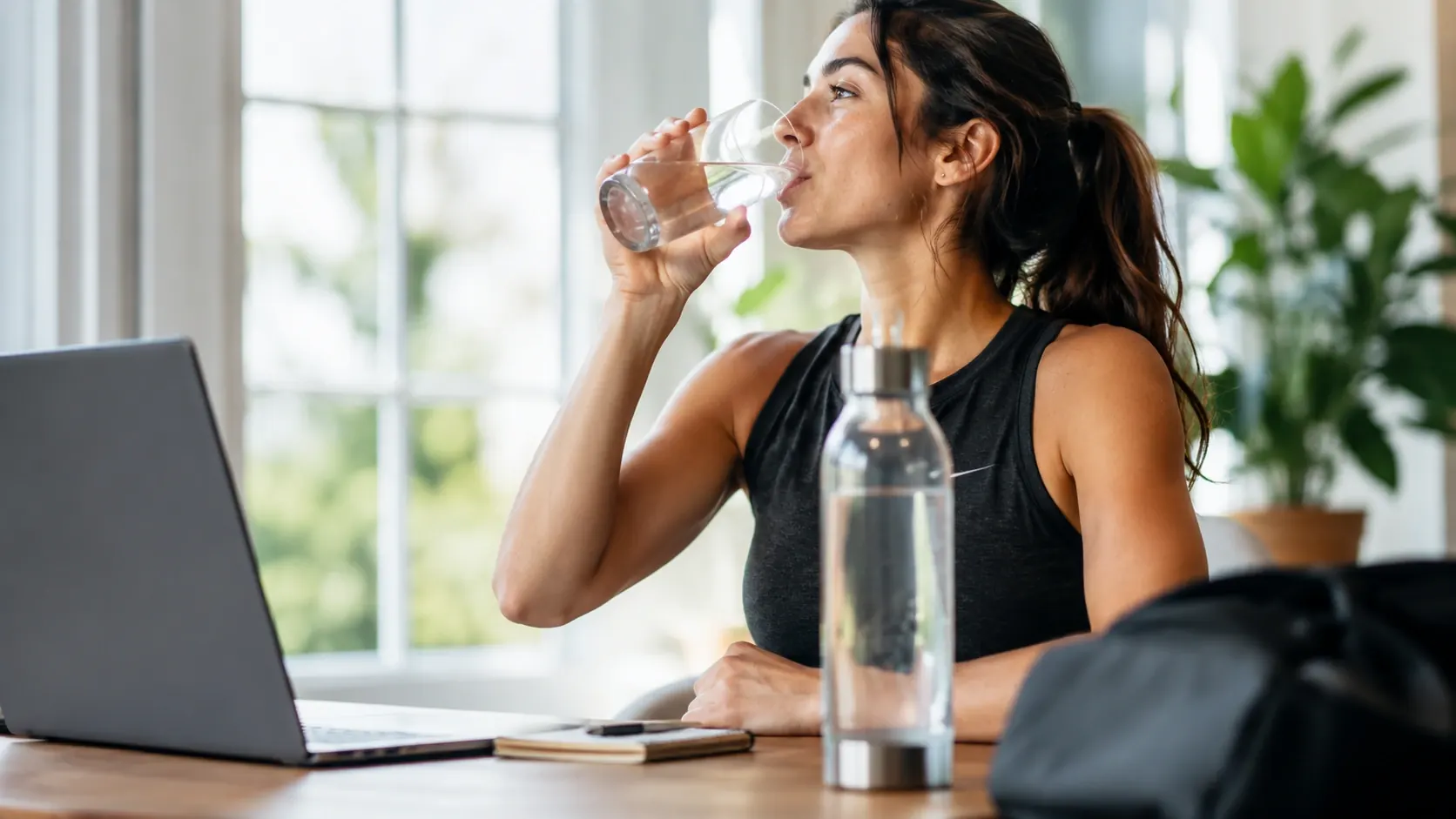 Water bottle and tired brain illustration showing hydration and brain fog connection